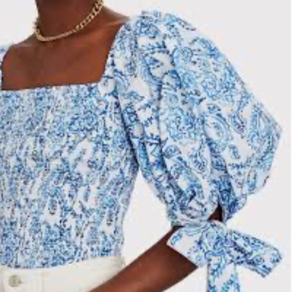 Caroline Constas Finley Paisley Puff Sleeve Top Small - Picture 10 of 11